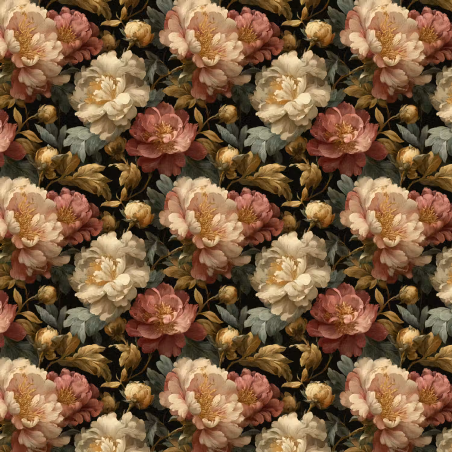 Tapete - Blumen - Barock - Muster - Rosa - Creme