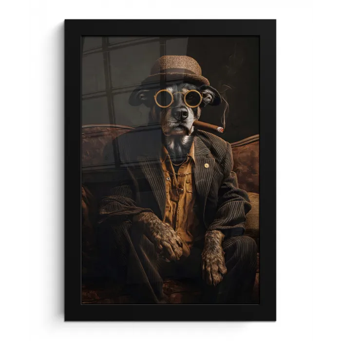 Hond - Sigaar - Hoed - Pak fotolijst zwart zonder passe partout klein -3d