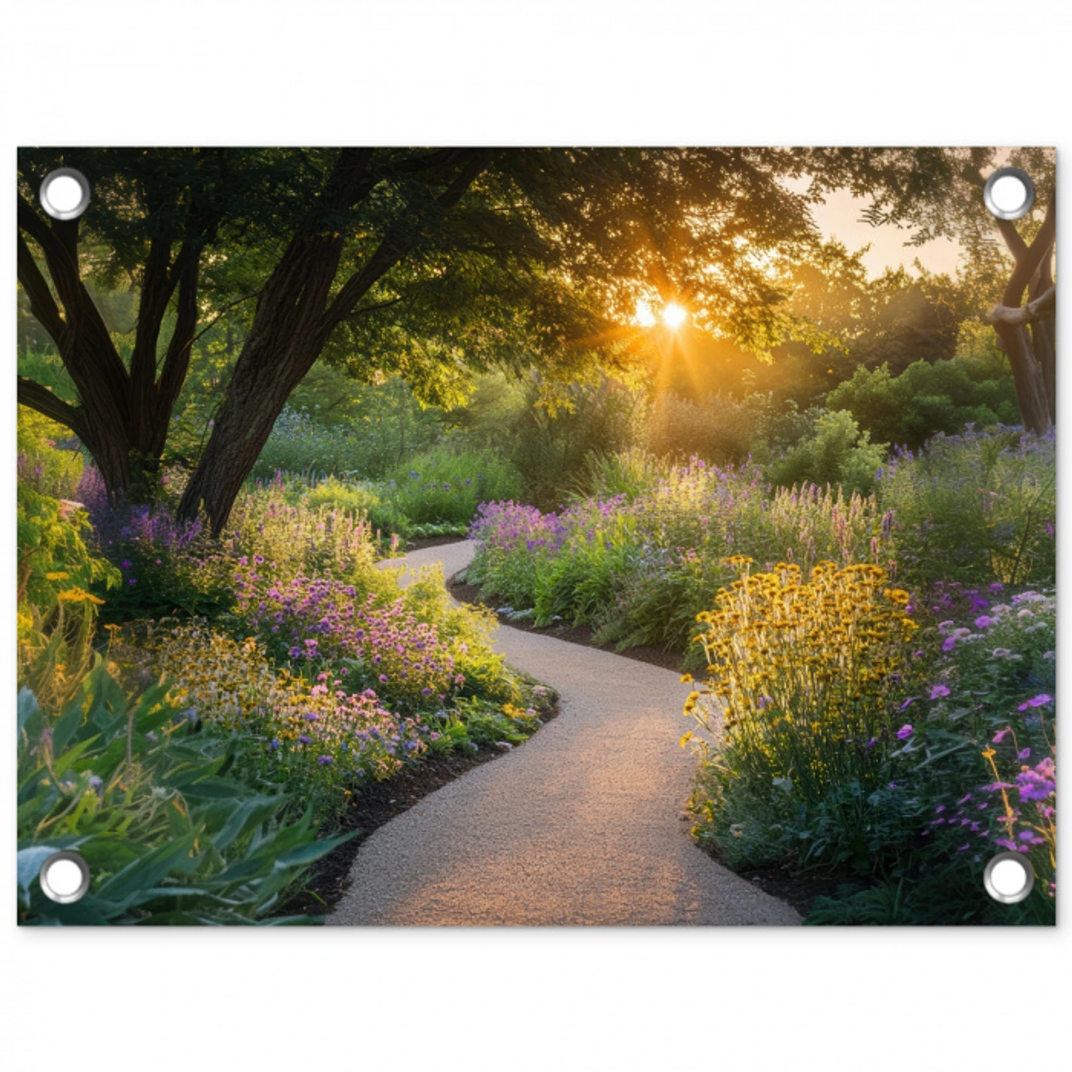 Pad - Bloemen - Park tuinposter los doek klein -3d