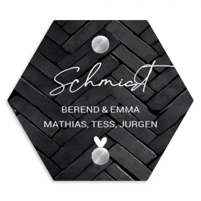 Zwarte tegels - Sierlijk Naambord Hexagon klein -3d