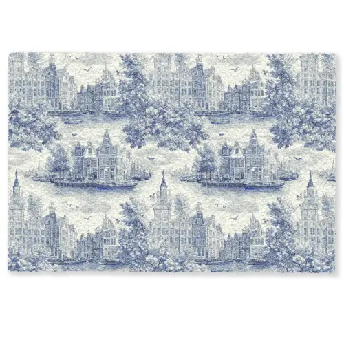 Huizen - Bomen - Water - Vogels - Blauw Deurmat klein 898 -zkaufland3d