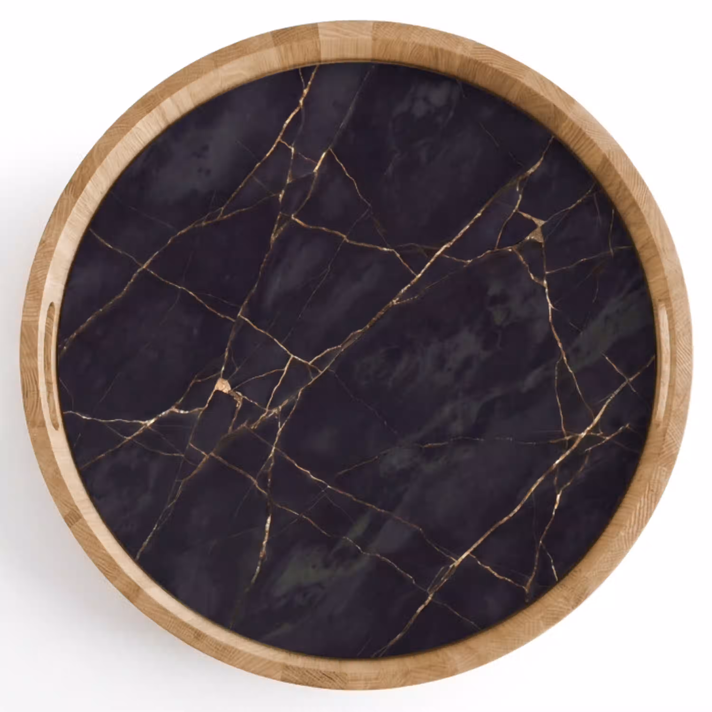 Textuur - Gouden lijnen - Abstract - Modern - Zwart Dienblad Rond middel -z3d_shopping