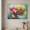 Bloemen - Kleurrijk - Bloempot - Olieverf Textielframe zwart klein -sfeer2