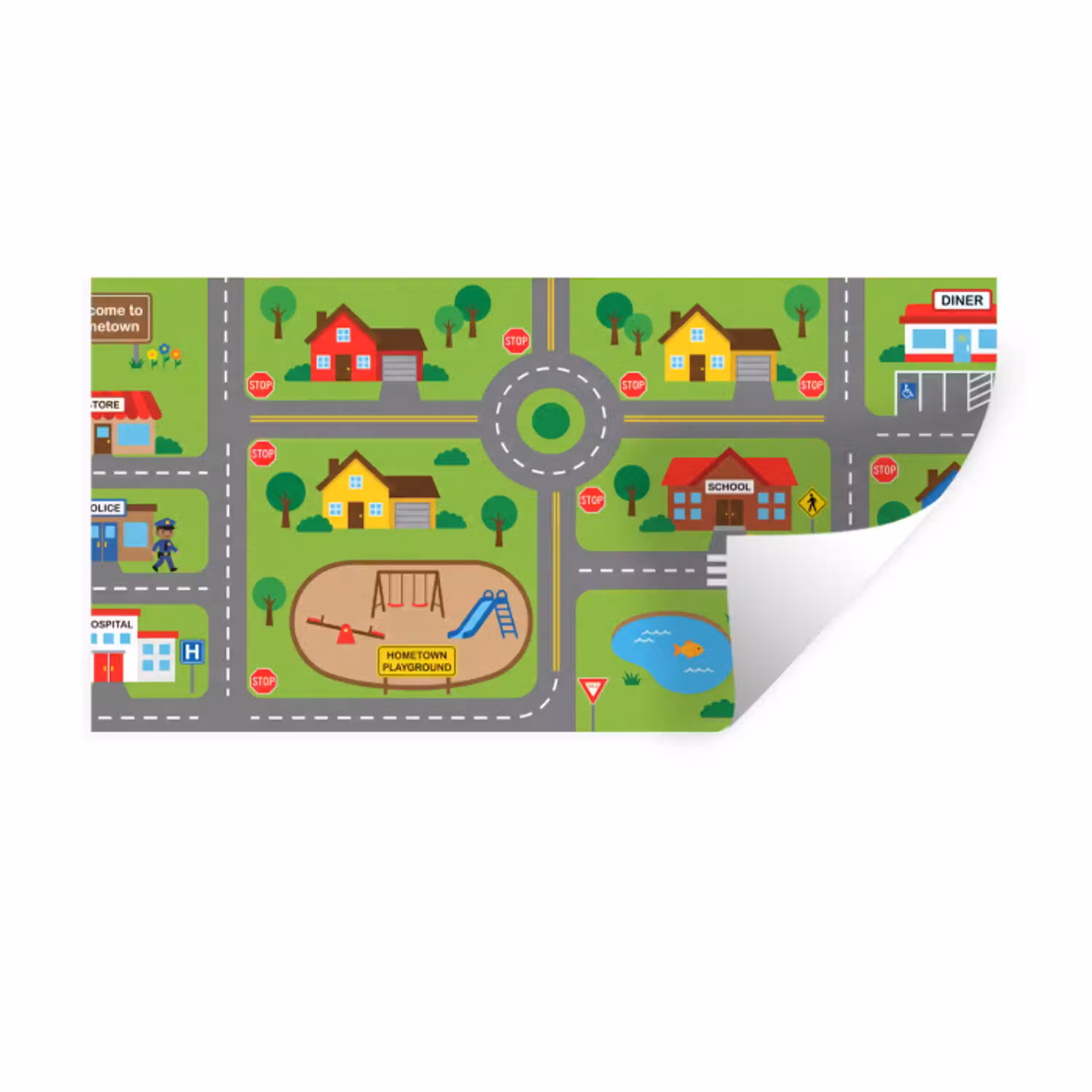 Stad - Wegen - Cartoon Muursticker klein -3d