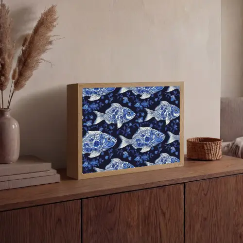 Vissen - Bloemen - Blauw Light Box met batterij (Wandlamp) middel 907 -sfeer2