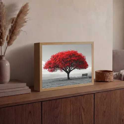 Boom - Rood - Natuur - Zwart wit Light Box met batterij (Wandlamp) middel -sfeer2