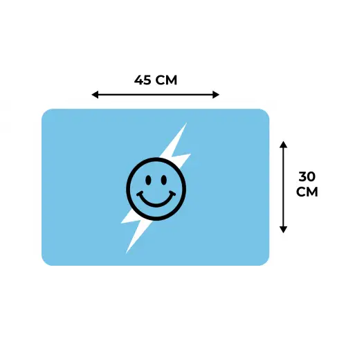 Smiley - Blauw - Bliksem Placemat vinyl groot -specs