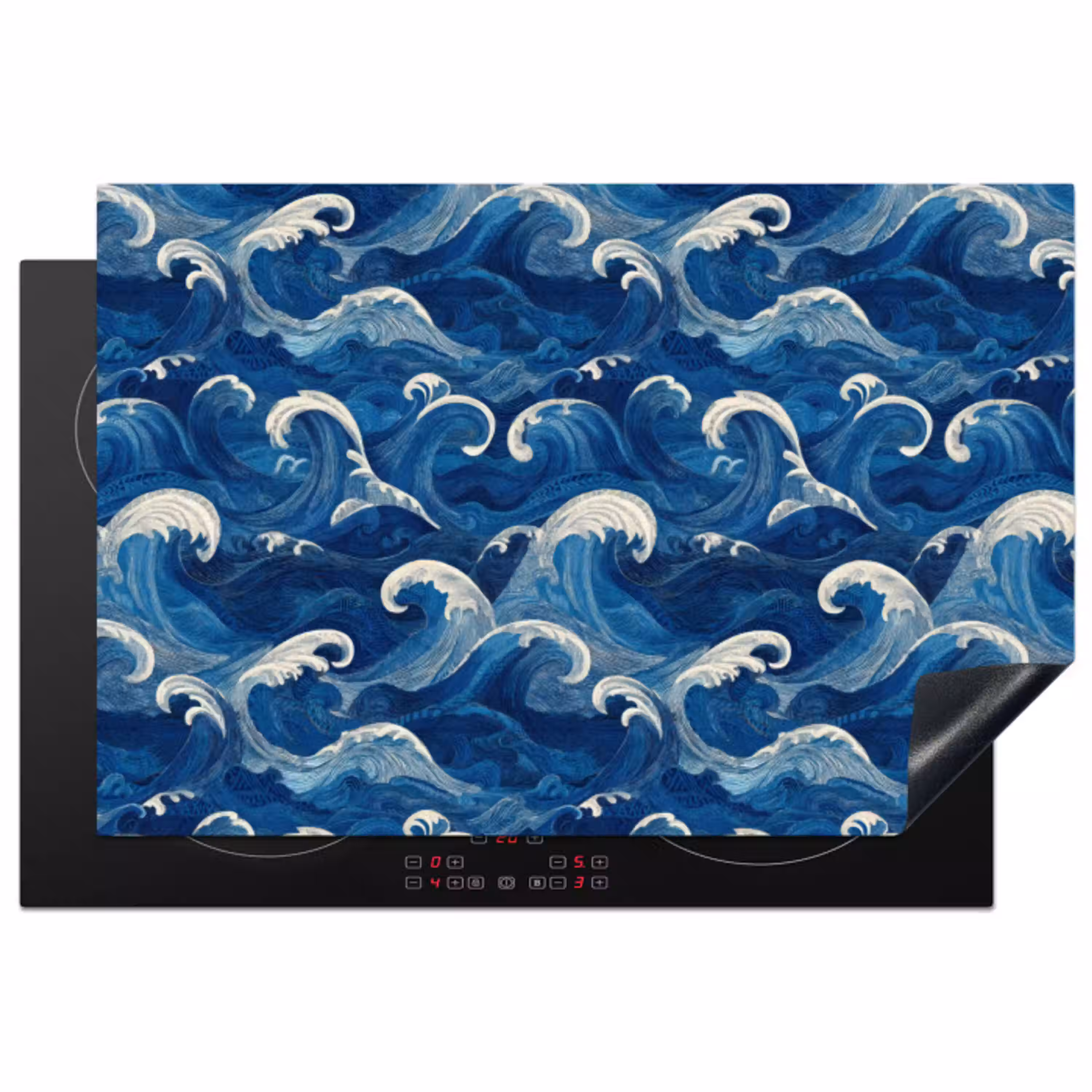 Japans - Oceaan - Golven - Blauw Inductie beschermer vinyl 3mm klein 276 -3d