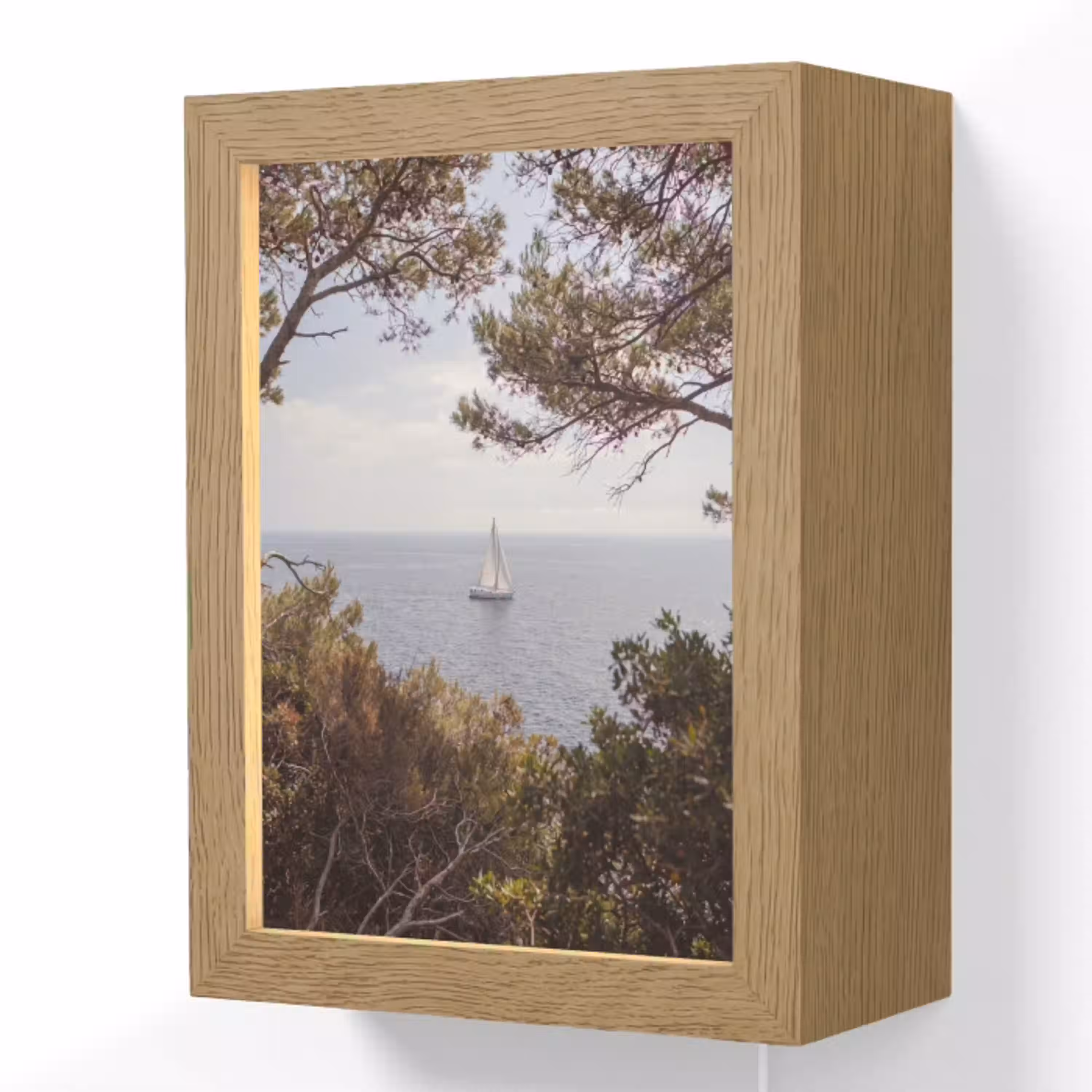 Zeilboot - bomen - water Light Box met kabel (Wandlamp) klein -3d