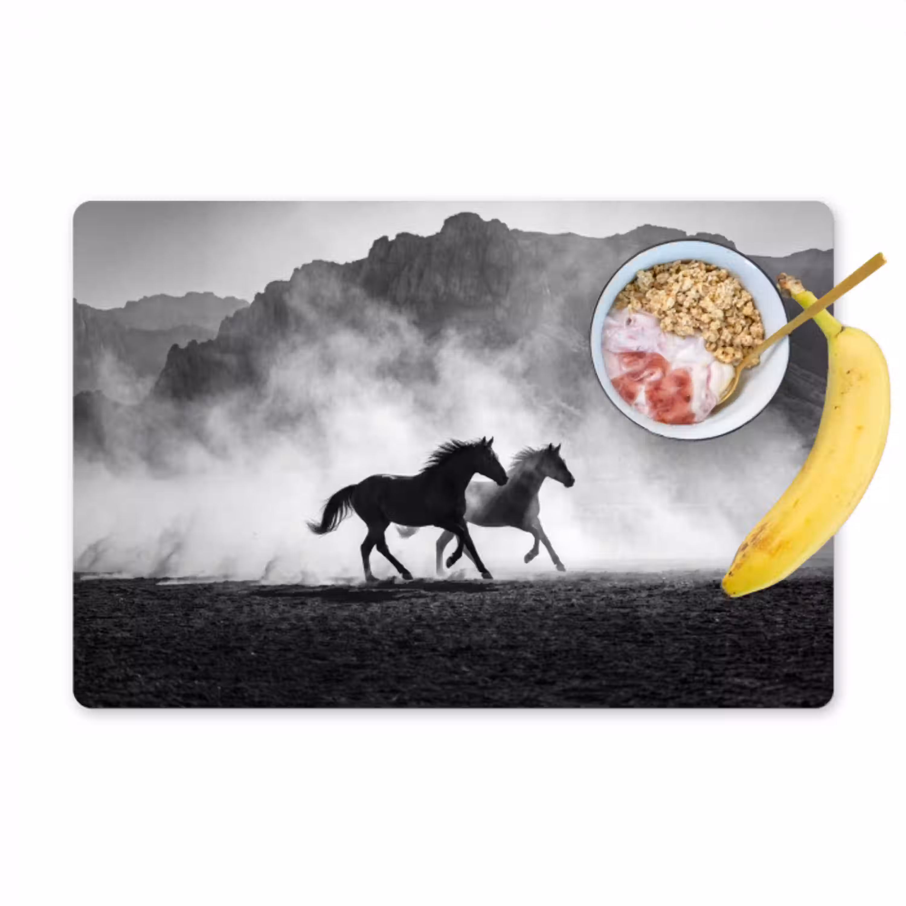 Paard - Ren - Stof - Zwart-wit - Dieren Placemat vinyl groot -zzzproduct_Kitchenyeah-website