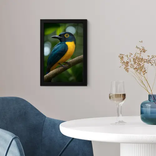 Vogel - Tak - Geel - Bladeren fotolijst zwart zonder passe partout klein -sfeer4