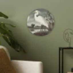 Reiger - Planten - Wolken - Wit Akoestische PET Vilt - Rond klein -sfeer2