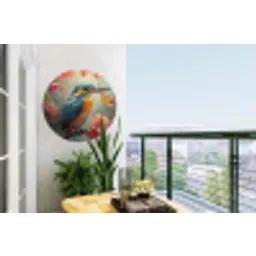 IJsvogel - Bloesem - Natuur - Vogels - Bloemen Wandcirkel tuinposter met ringen klein -buiten1