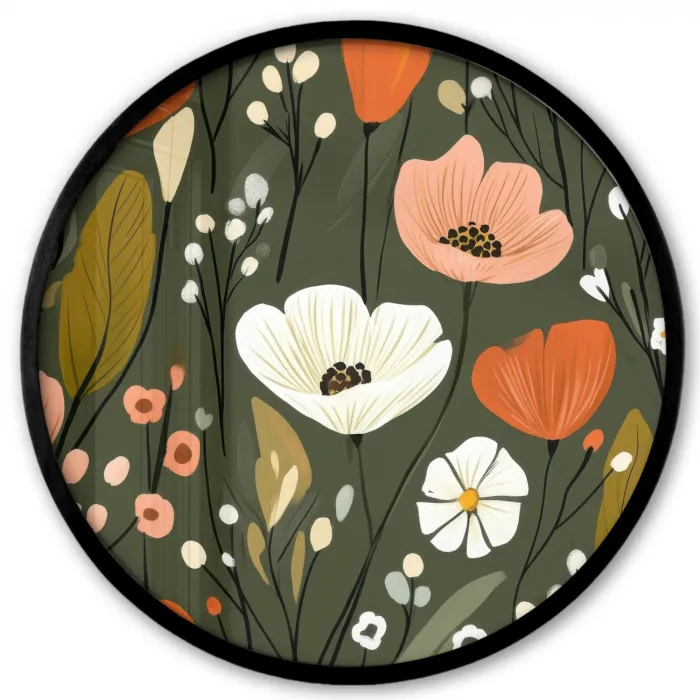 Bloemen - Illustratie - Groen Fotolijst rond zonder passe partout klein -3d