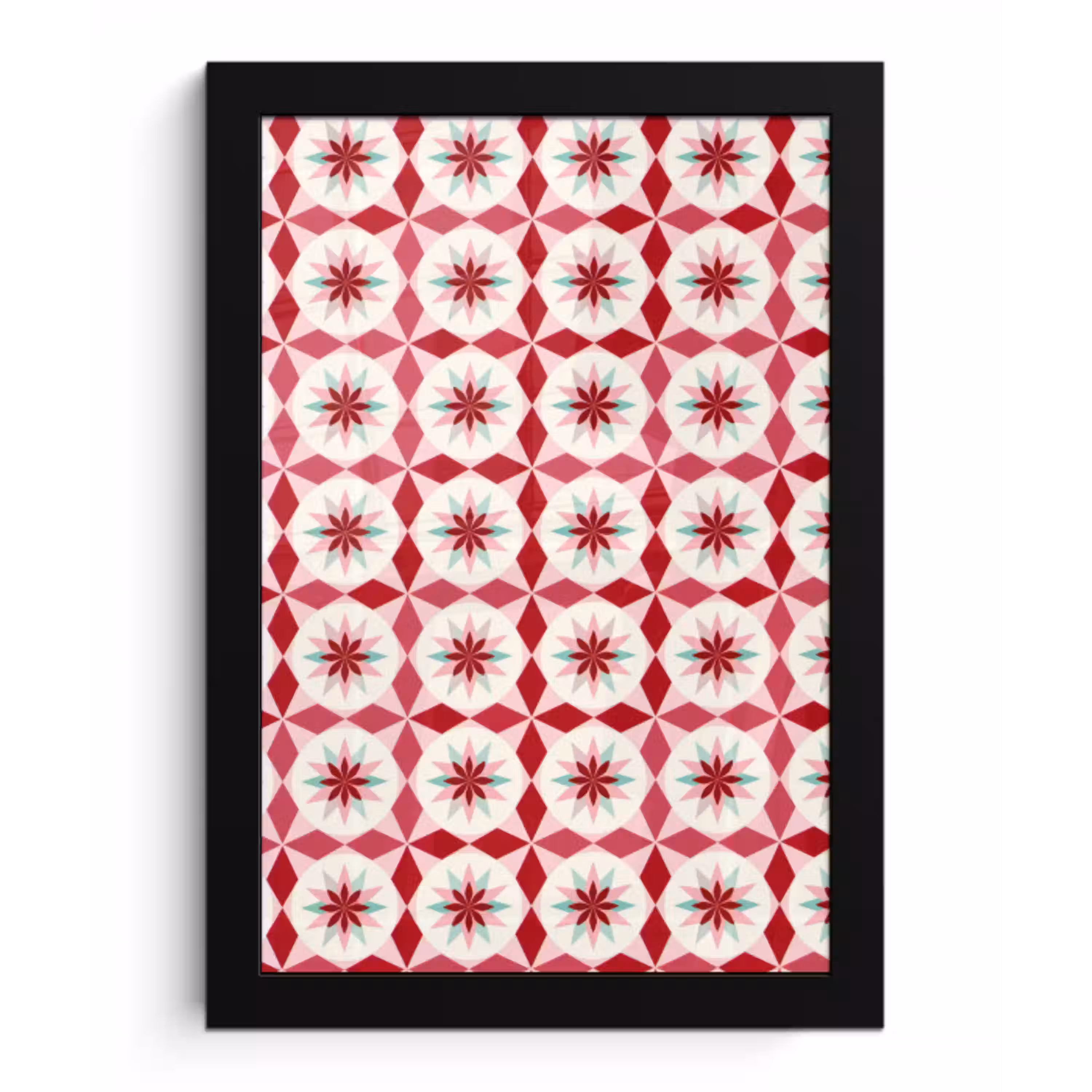 Tegelpatroon - Sterren - Retro - Roze - Mintgroen fotolijst zwart zonder passe partout klein 224 -3d