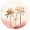 Palmbomen - Heuvels - Minimalistisch - Zachtroze Wandcirkel kunststof plaat 5mm dik klein -3d