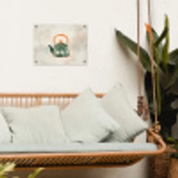 Theepot - Groen - Bloemen - Oranje tuinposter los doek klein -sfeer7
