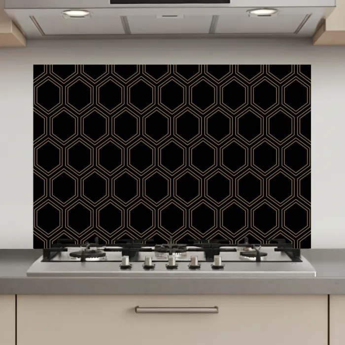 Zwart - Goud - Zeshoek keuken achterwand spatscherm klein 900 -3d_website