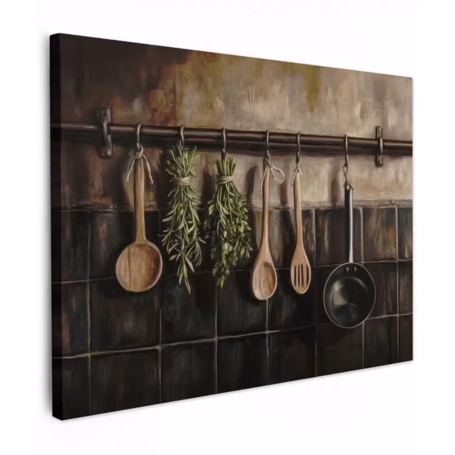 Canvas schilderij - Keukengerei - Rustiek - Tegels - Kruiden