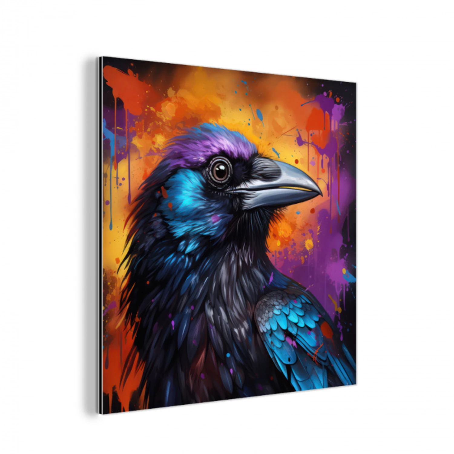 Vogel - Kraai - Graffiti - Zwart - Dieren aluminium wit klein -3d