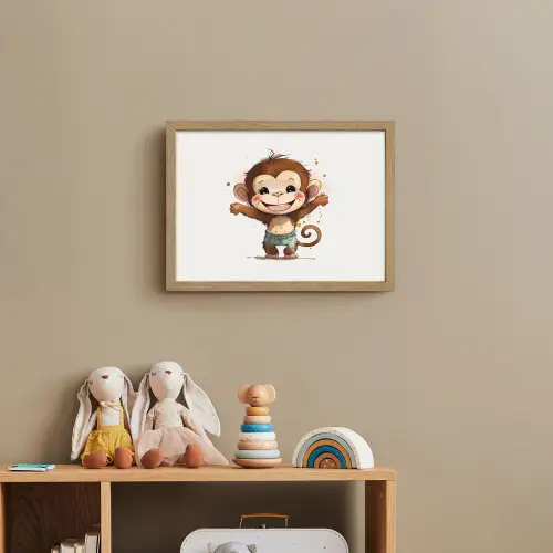 Aap - Bruin - Waterverf - Dieren - Meiden - Jongens Light Box met batterij (Wandlamp kind) middel -sfeer2_kind