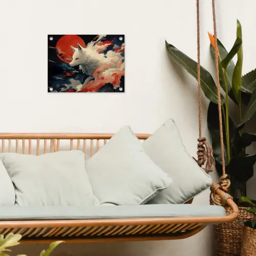Witte vos - wolken - maan tuinposter los doek klein -sfeer7