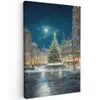 Kerstnacht - Stadsplein - Meerkleurig Tuinposter op houten frame 2 cm dik klein -3d