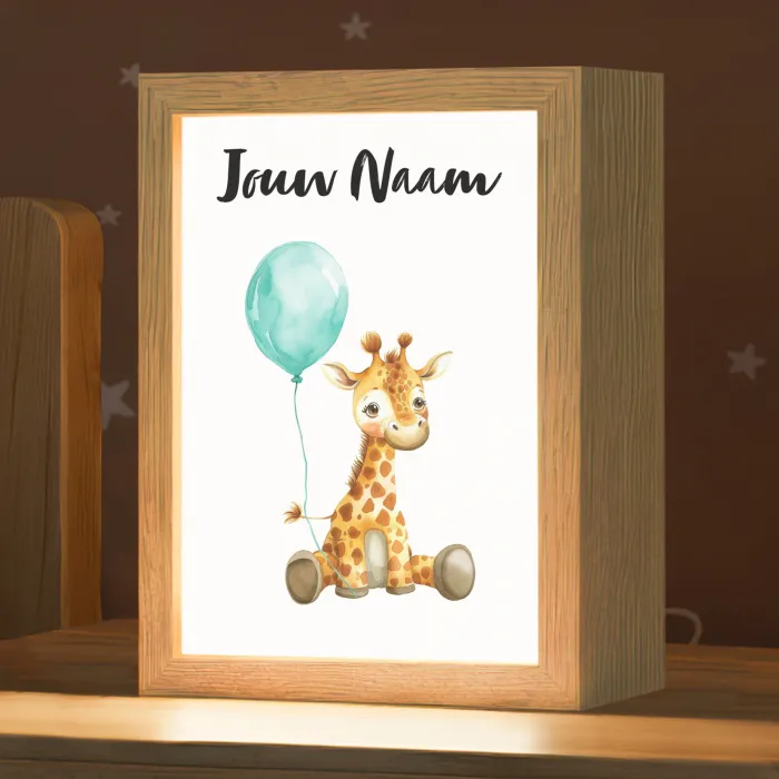 Giraf - Baby - Dieren - Blauwe ballon Light Box met kabel (Kinderlampje) klein -zzz_3d_website