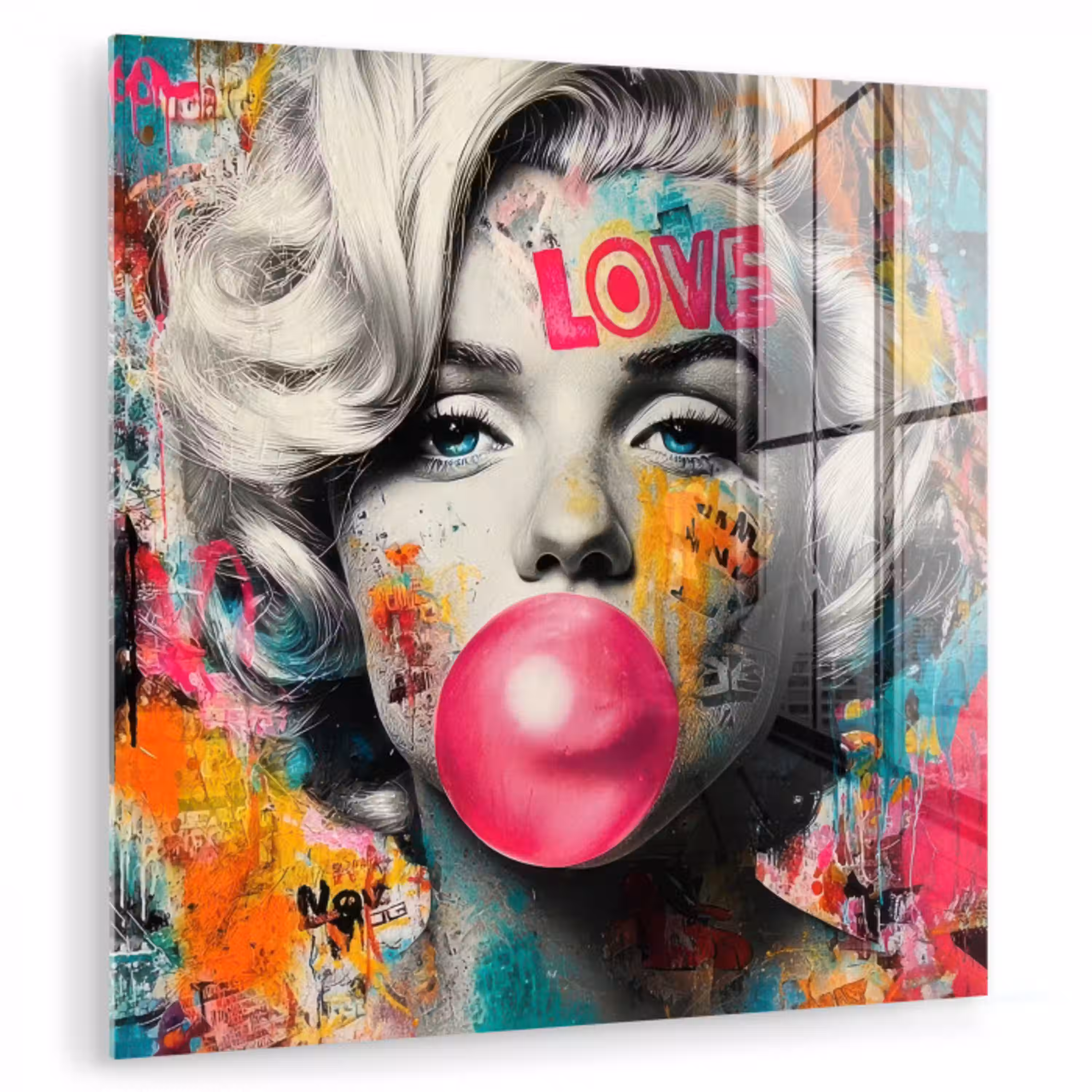 Vrouw - Kauwgom - Graffiti - Neonkleuren plexiglas 5mm klein -zzzproduct_nieuw