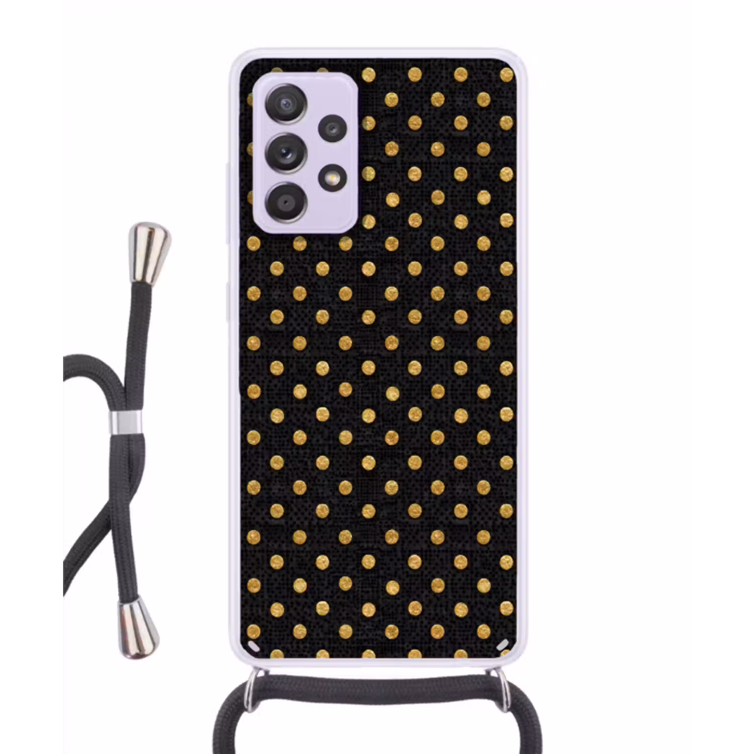 Polka Dot - Stippen - Goud - Zwart Hoesje Samsung Galaxy A52 5G met koord klein 816 -3d