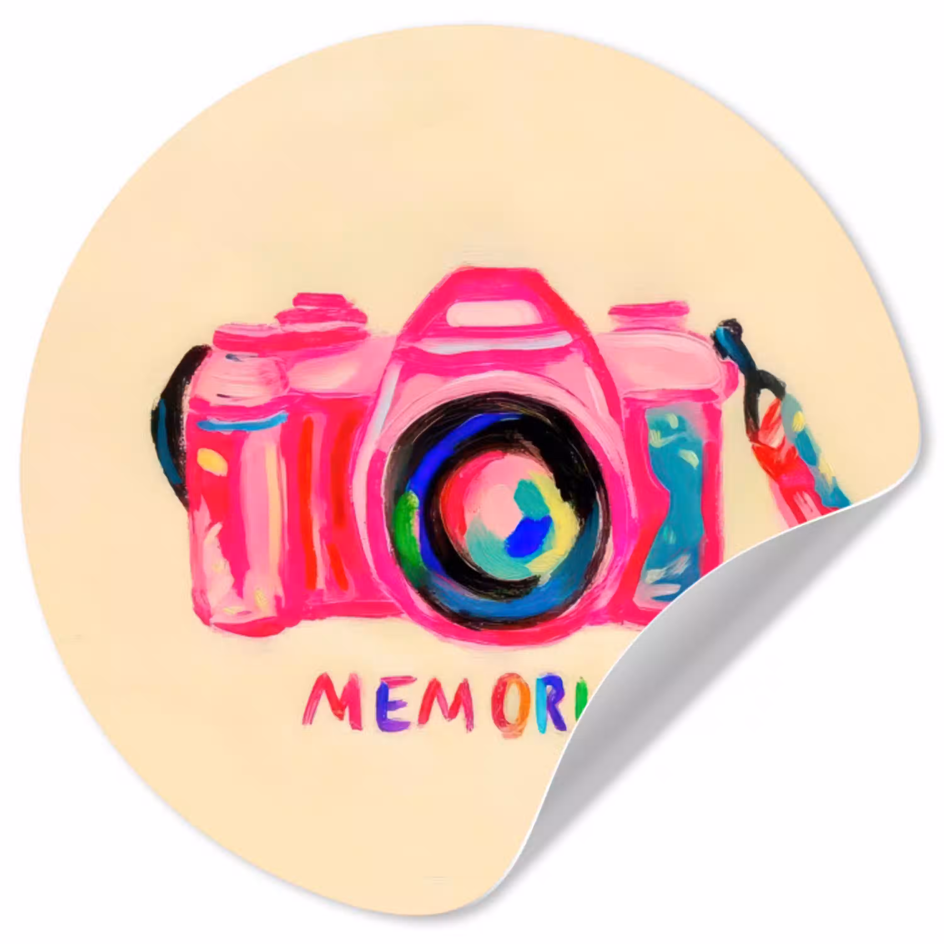 Camera - Memories - Roze - Geschilderd Wandcirkel behangsticker klein -3d
