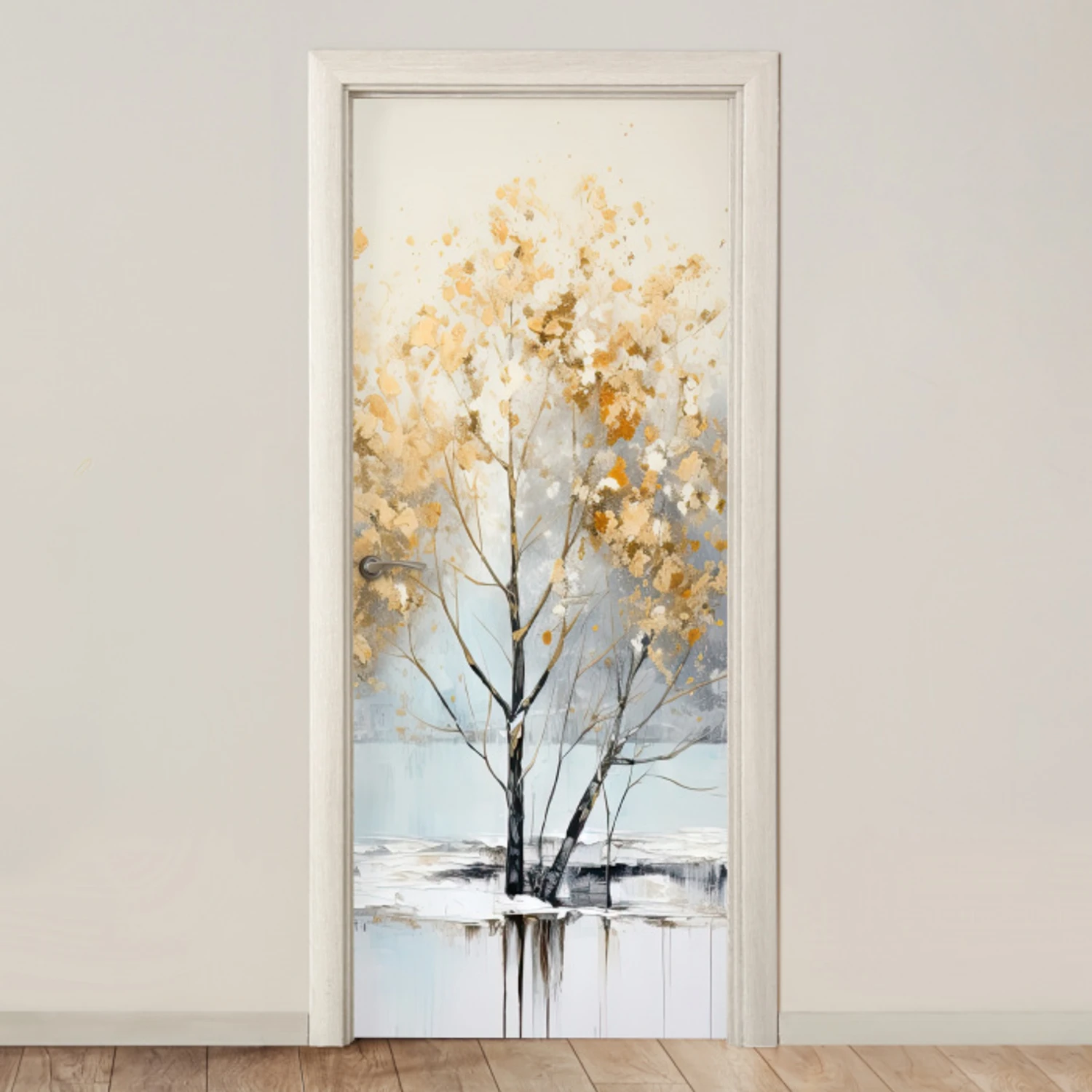 Winter - Bomen - Natuur - Acryl - Kunst deurposter klein -3d_beige