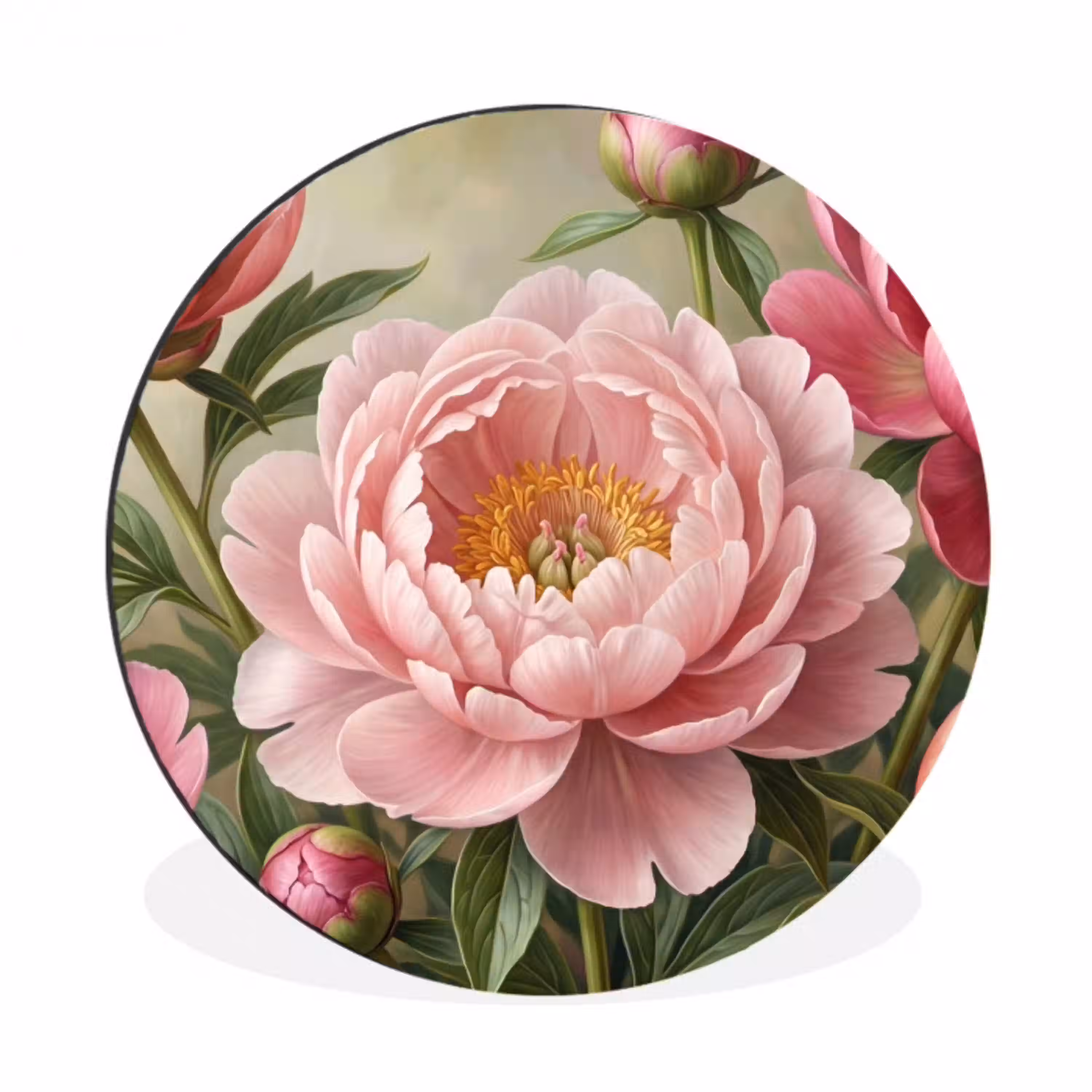 Bloemen - Roze - Klassiek - Gedetailleerd - Natuur Wandcirkel aluminium klein -3d