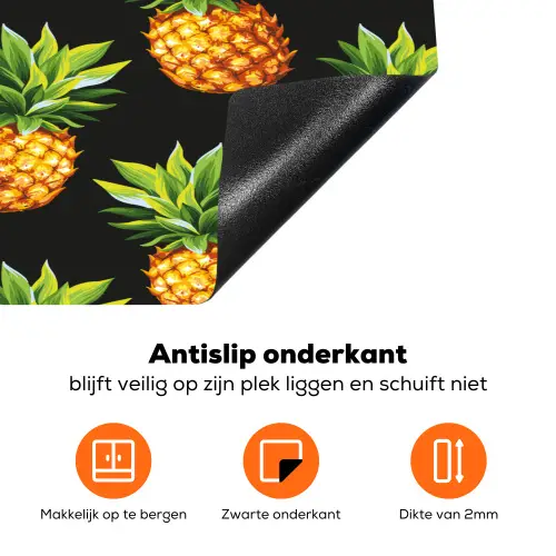 Tropische - Ananas - Zwart Inductie beschermer vinyl 3mm klein 276 -zzzzzzz-td-onderkant