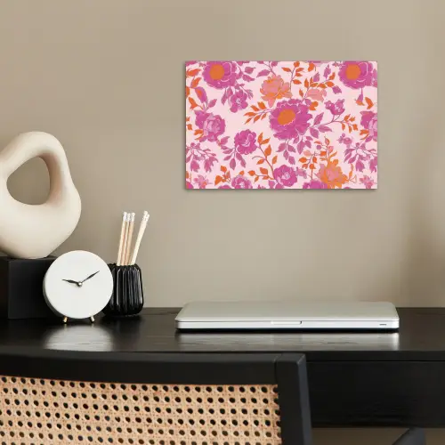 Bloemenpatroon - Roze - Oranje - Bloemen poster papier klein -sfeer1
