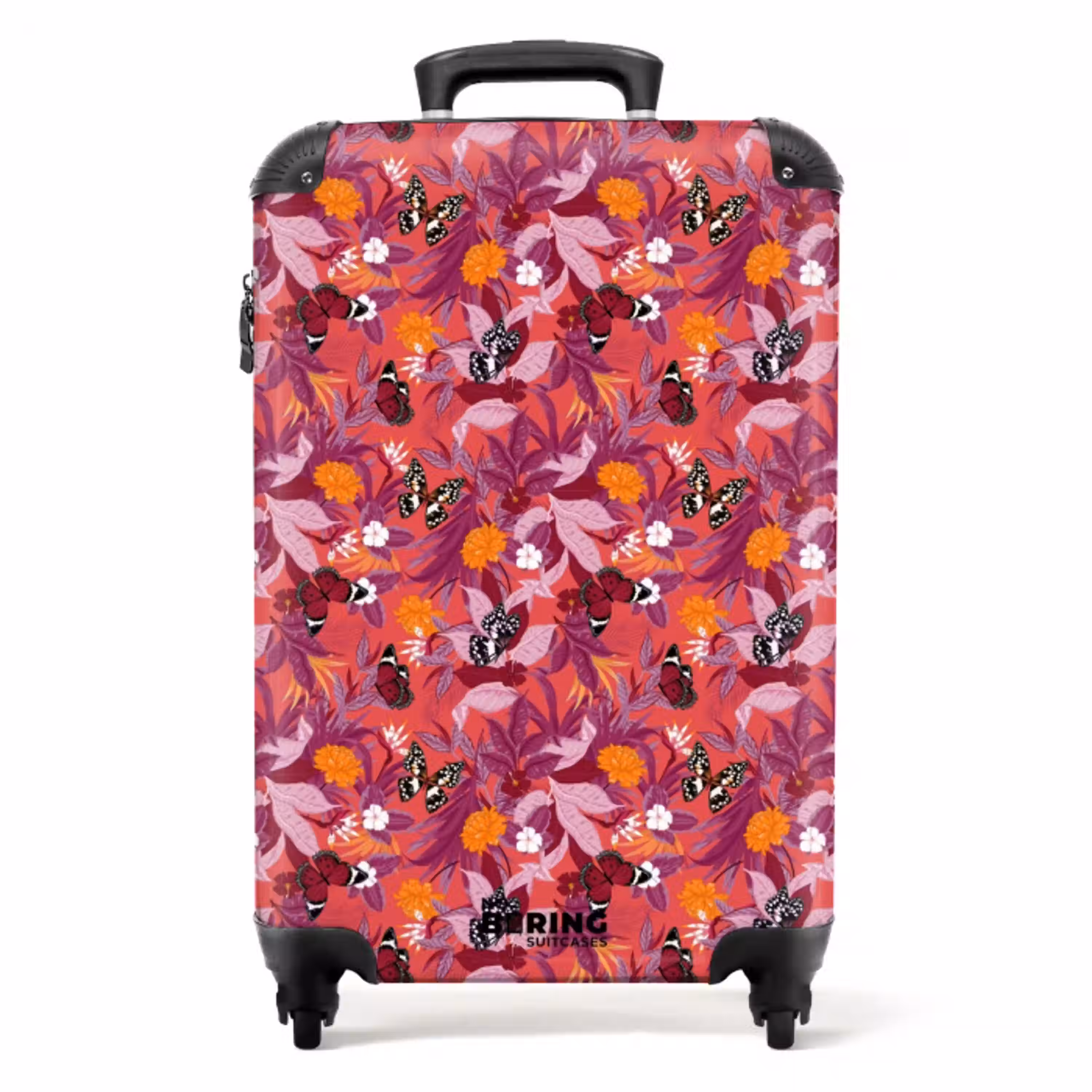 Tropisch vlinder patroon donker roze NBS - Handbagage koffer - Kinderen Unisex middel -productfoto_recht