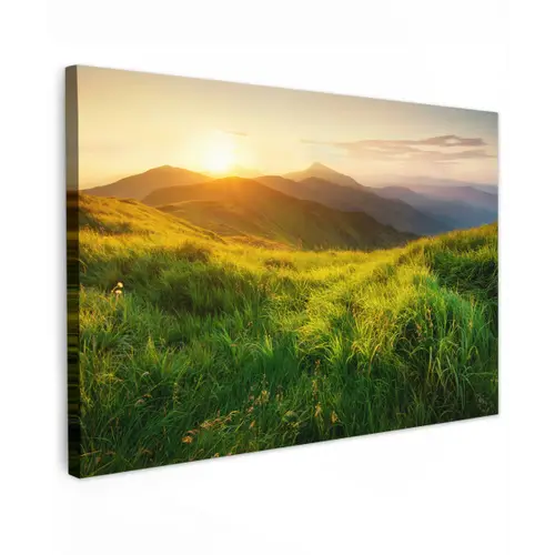 Gras - Heuvels - Zon - Natuur - Landschap Tuinposter op houten frame 2 cm dik klein -3d