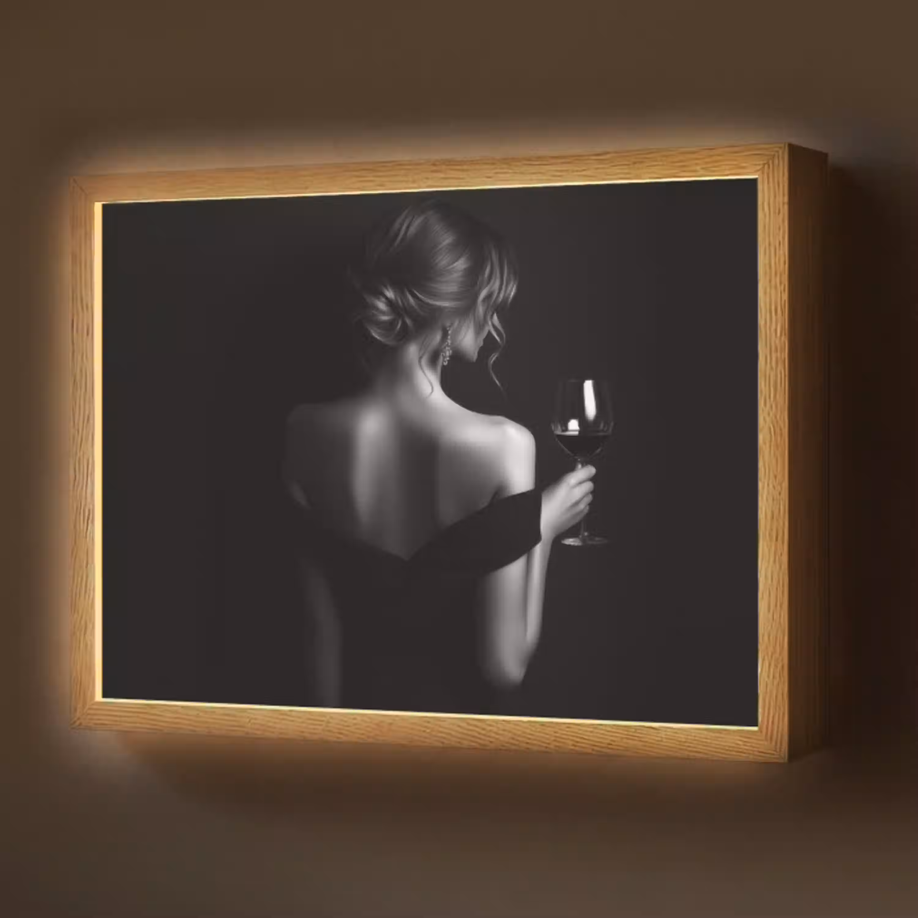 Vrouw - Wijn - Jurk Light Box met batterij (Wandlamp) middel -z3d_website