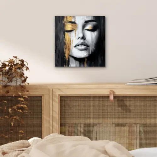 Gezicht - Vrouw - Penseelstreken - Abstract aluminium wit klein -sfeer3