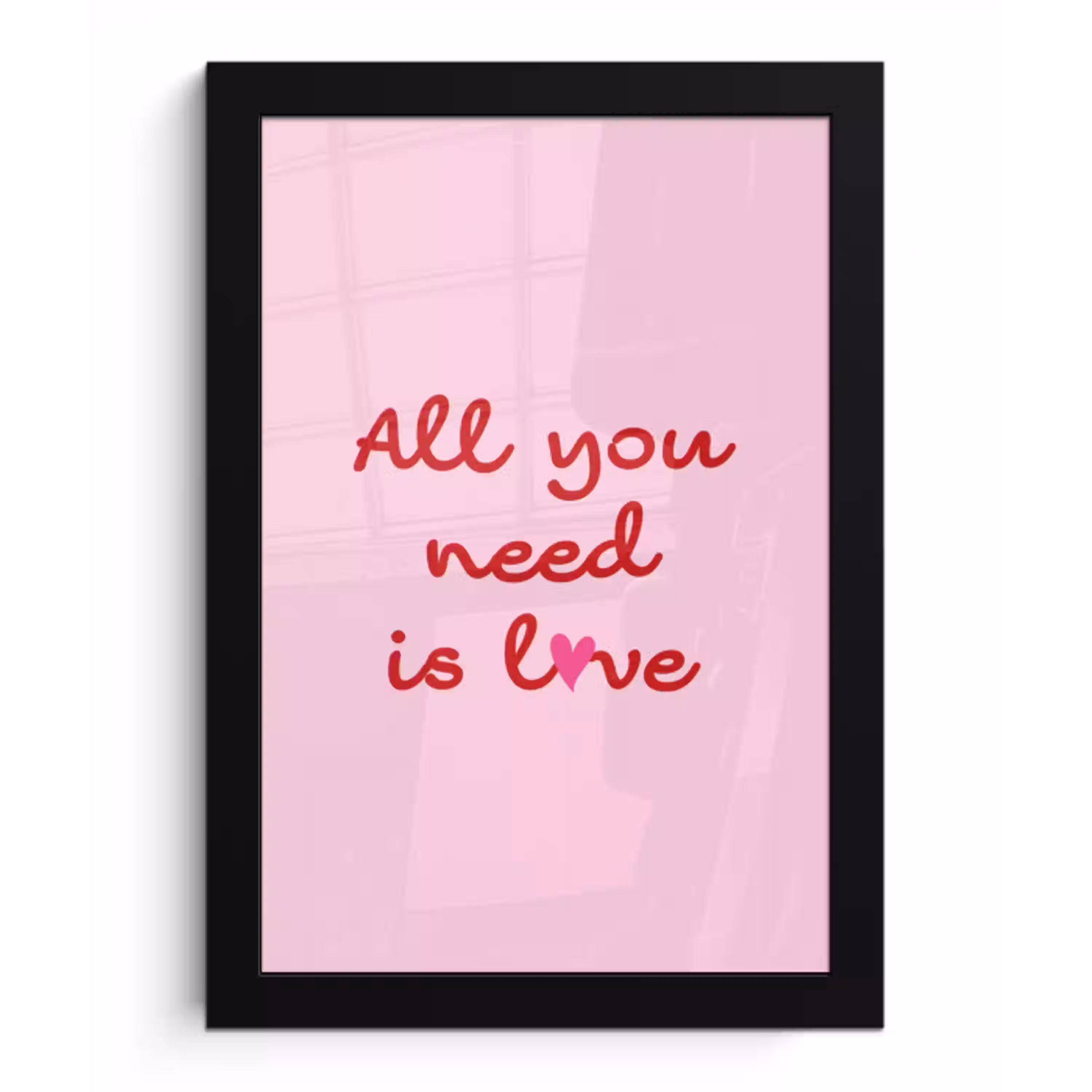Tekst - Roze - Love - Hart fotolijst zwart zonder passe partout klein -3d