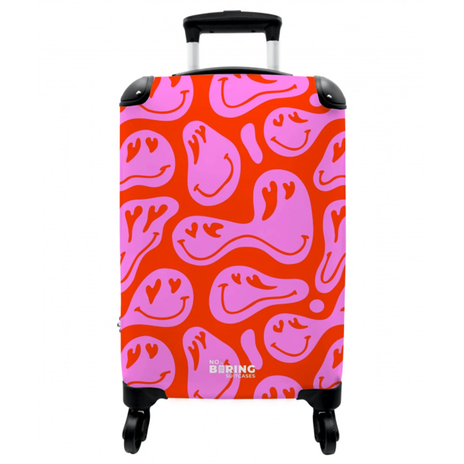 Abstracte smileyfiguren met hartogen op rood en roze NBS - Handbagage koffer - Vrouwen middel -3d