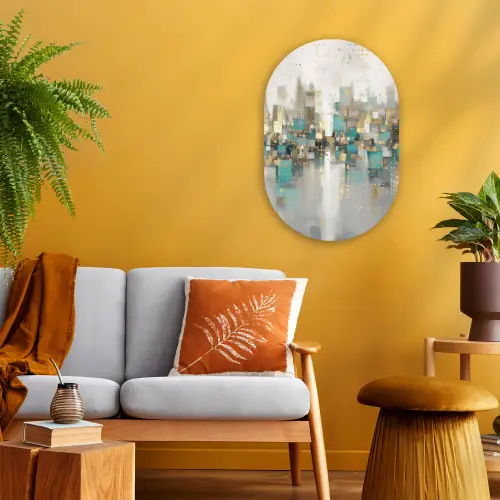 Abstract - Blokken - Goud - Skyline Wandcirkel Ovaal Forex klein -sfeer4