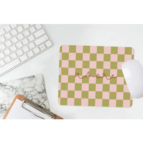 Patroon - Geblokt - Olijfgroen - Amore muismat rubber klein -witbureau