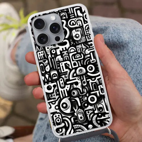 Symbolen - Abstract - Grafisch - Zwart Hoesje iPhone 16 Pro Max met koord klein -sfeer3