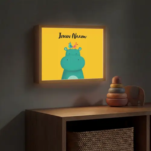 Nijlpaard - Vogels - Groen - Geel Light Box met batterij (Wandlamp kind) middel -sfeer5_kind