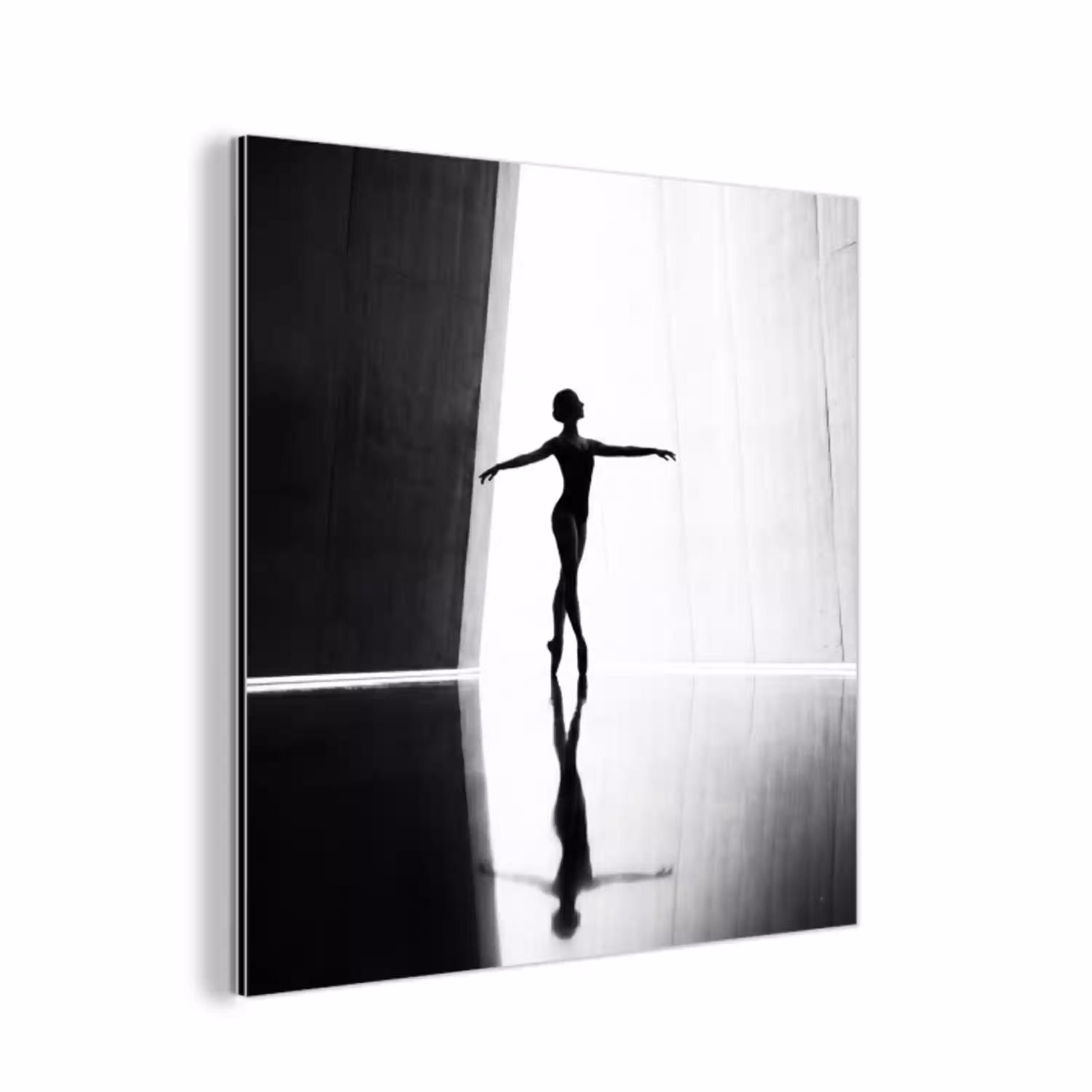 Danser - Silhouette - Kunst - Modern - Zwart-wit aluminium wit klein -3d