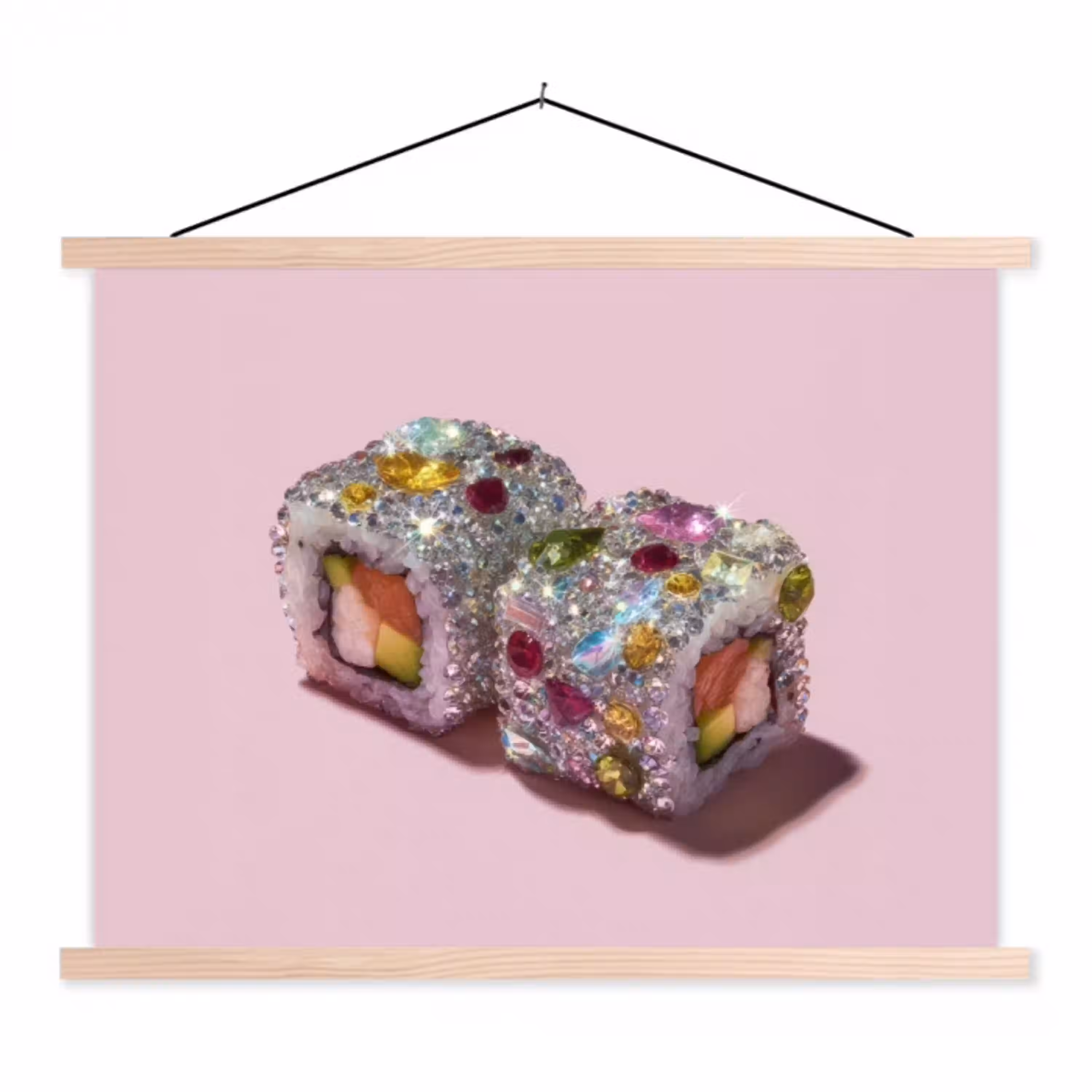 Sushi - Rolletjes - Steentjes - Kleurrijk textielposter latten blank klein -3d