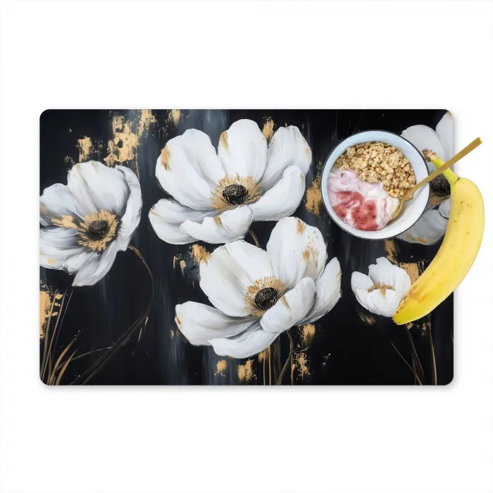 Bloemen - Wit - Abstract Placemat vinyl groot -zzzproduct_Kitchenyeah-website