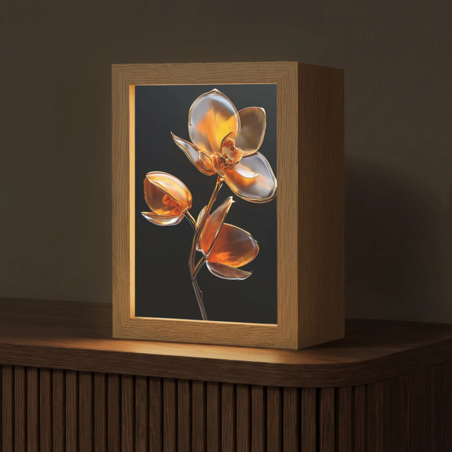 Bloem - Orchidee - Oranje Light Box met kabel (Tafellamp) klein -z3d_website