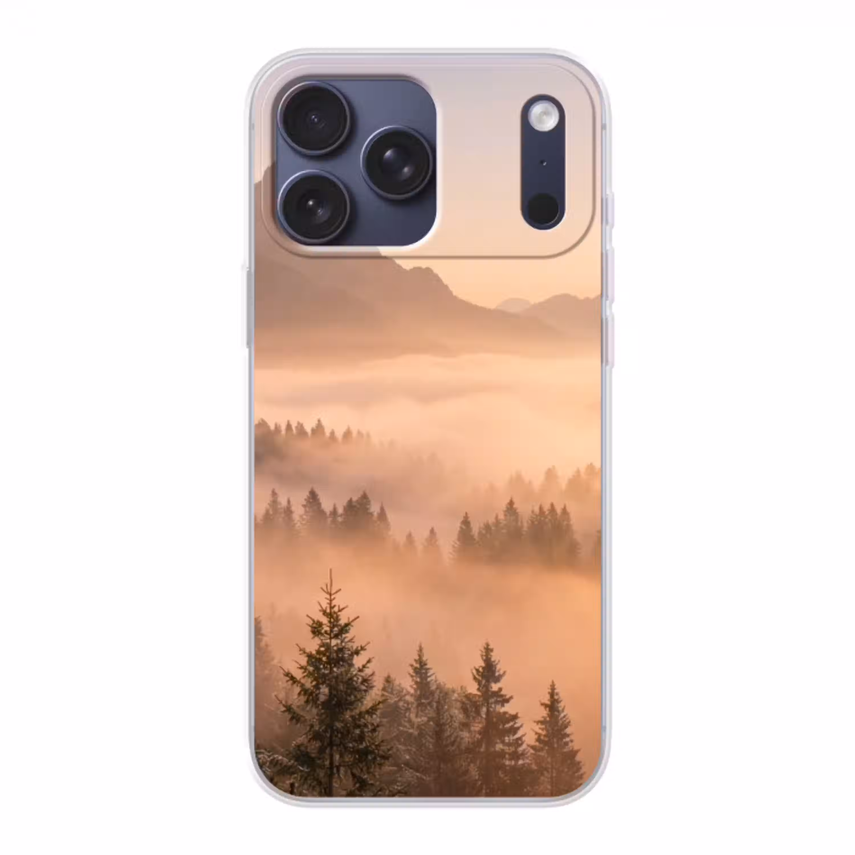 Zonlicht - Mist - Bergen - Bomen Telefoonhoesje iPhone 17 Pro Max klein -3d